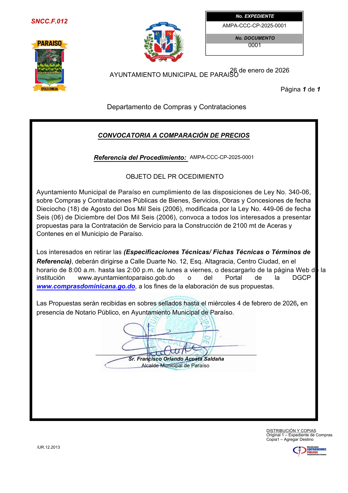 Convocatoria A Comparacion De Precios De Aceras Y Contenes